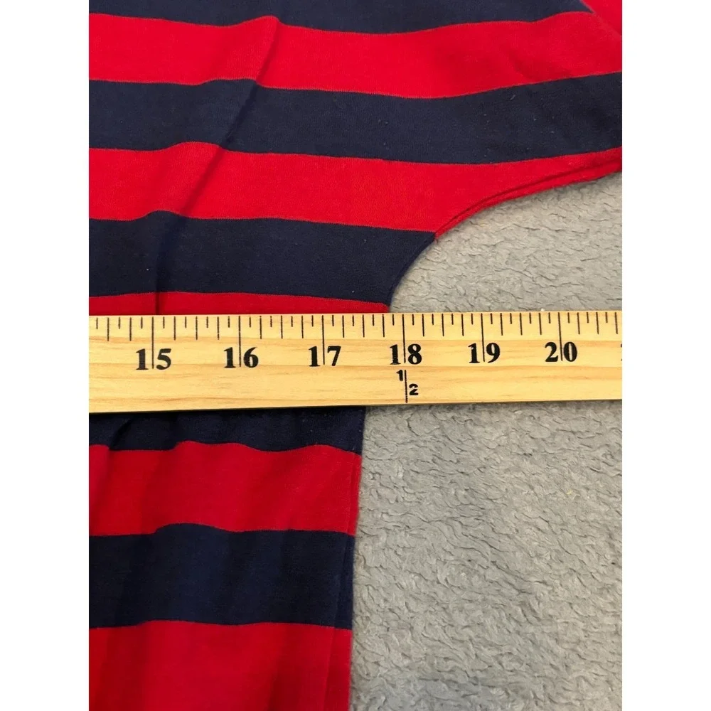 VTG Ralph Lauren Girls Shirt Dress Size L 12-14 Red Blue Striped Elastic Waist